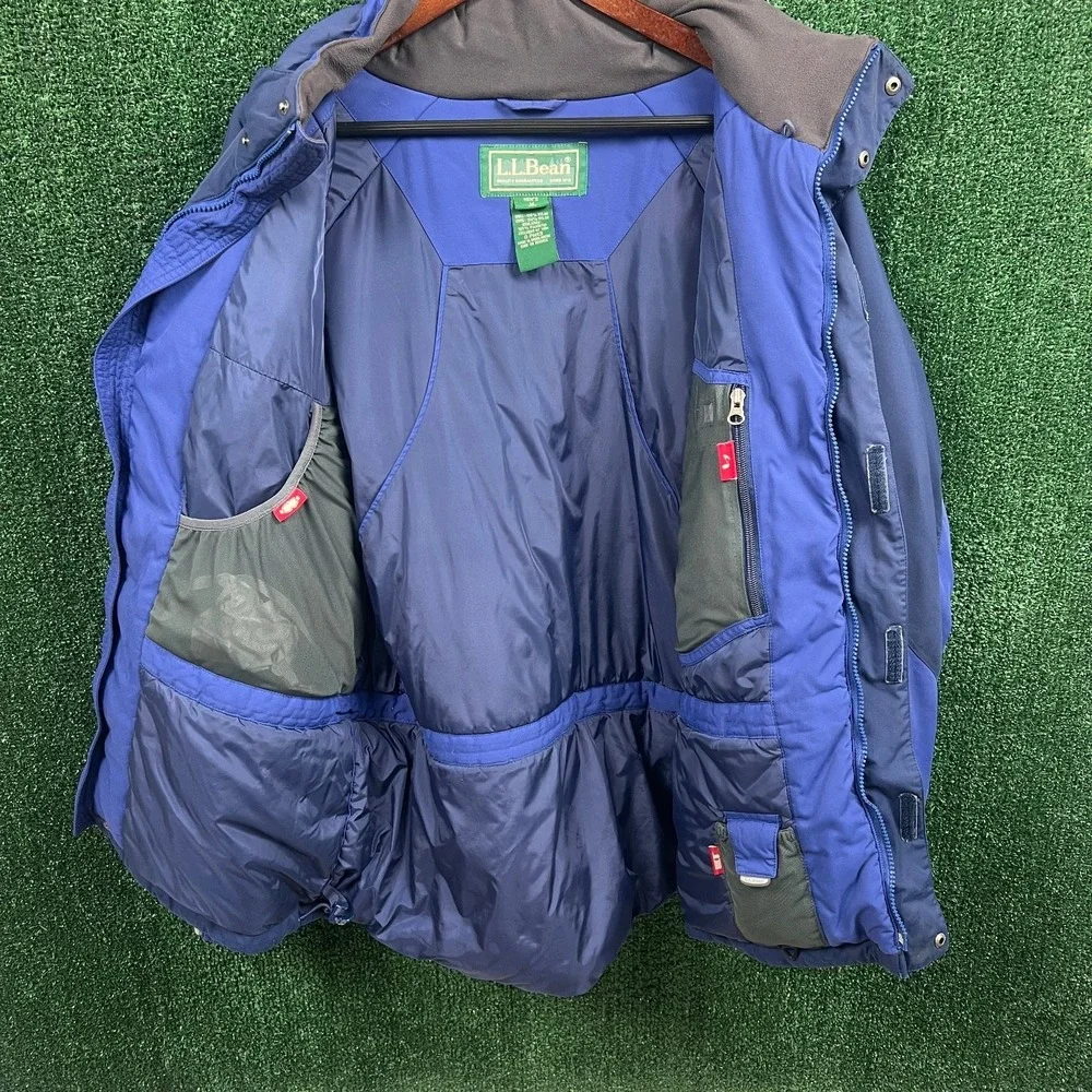 VTG L.L.Bean Men's Jacket Medium Blue Nylon Insulated Waterproof Ski Coat Y2K‎